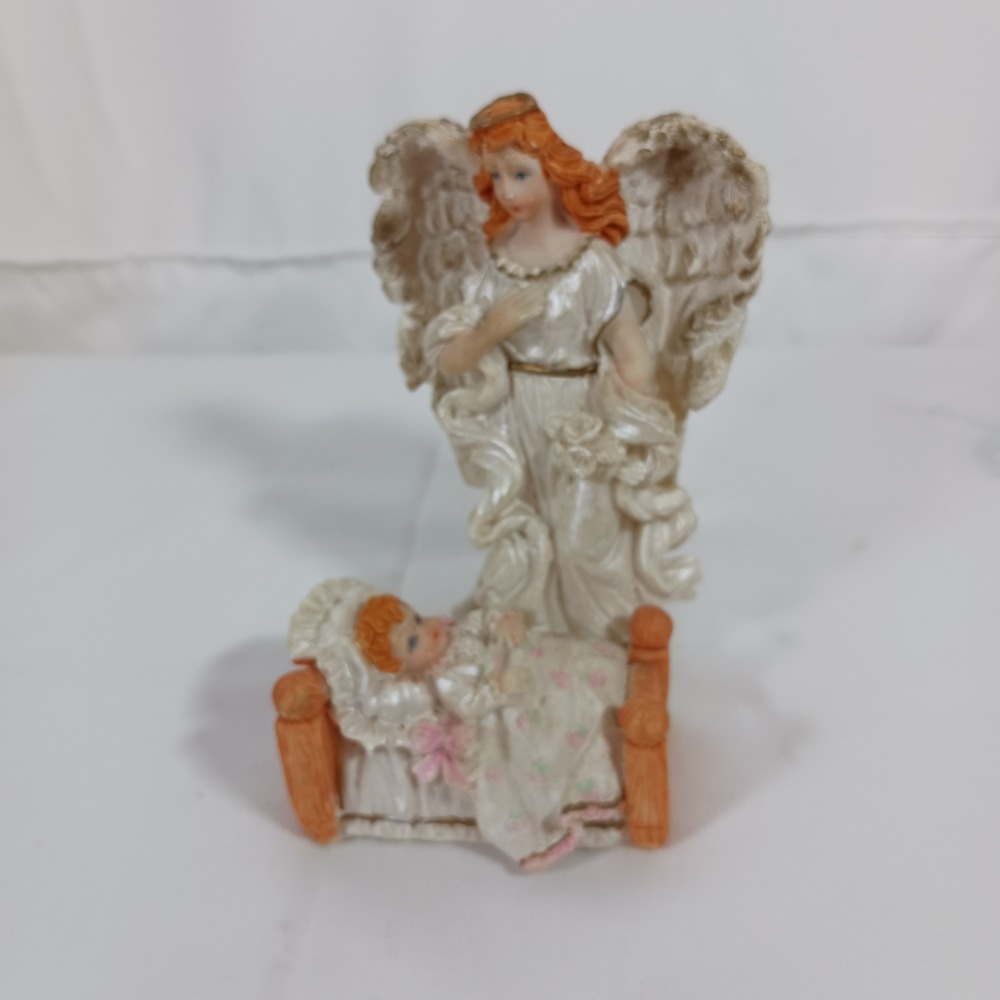 Unbranded Angel Figurine with Sleeping Baby Small White Good Religious Nursery